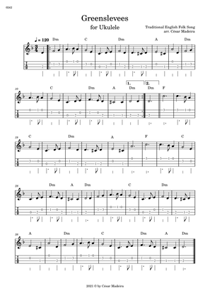 Greensleeves - Easy Ukulele - W/Chords and TAB (Full Score)