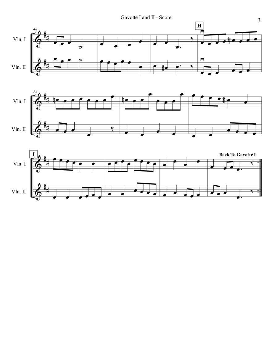 Bach Gavotte I & II for Two Violins String Duet scores gallery preview page 3