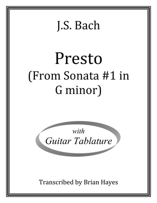 "Presto" from Sonata #1 in G minor (with Tablature)