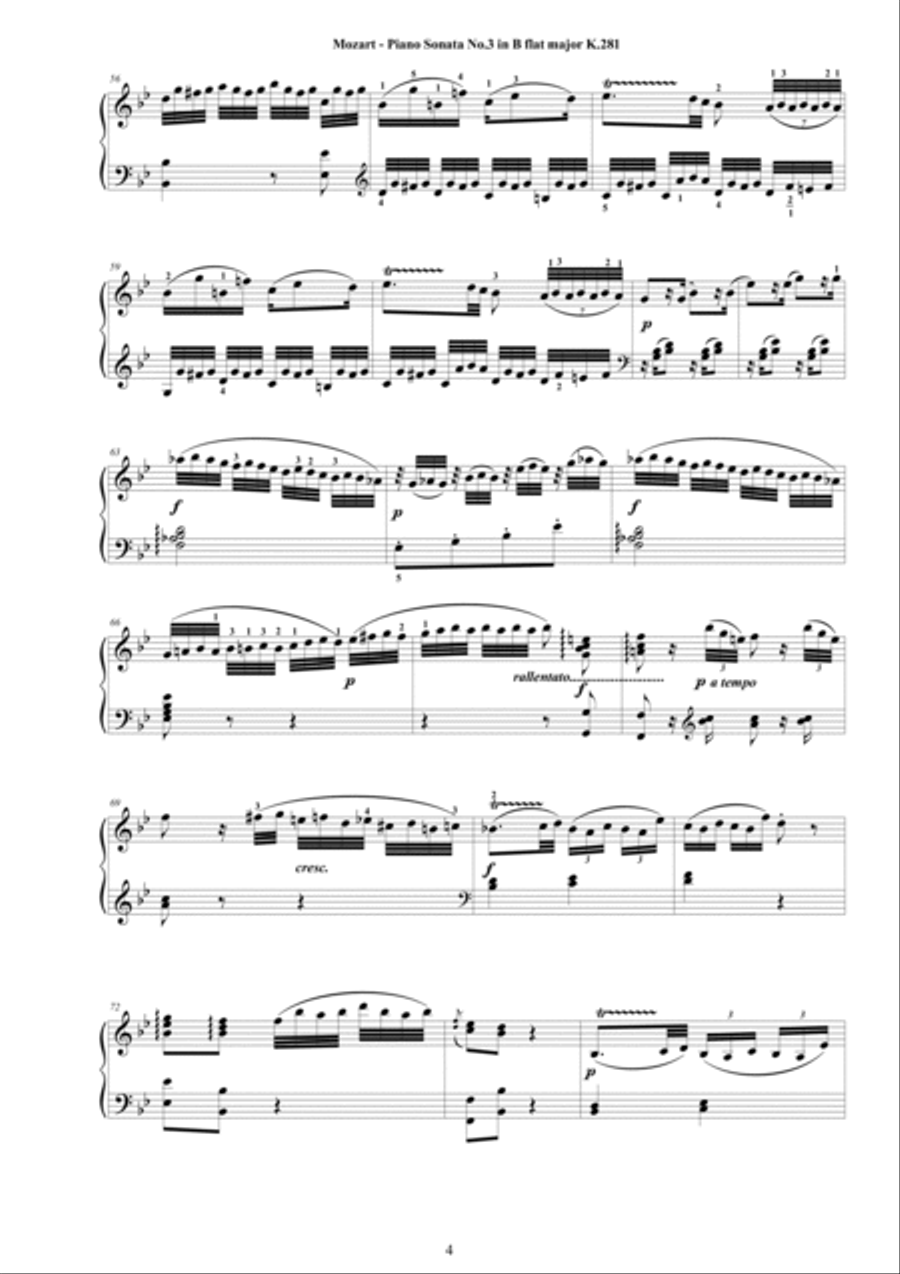 Mozart - Piano Sonata No.3 in B flat major K 281 - Complete score Piano Solo scores gallery preview page 4