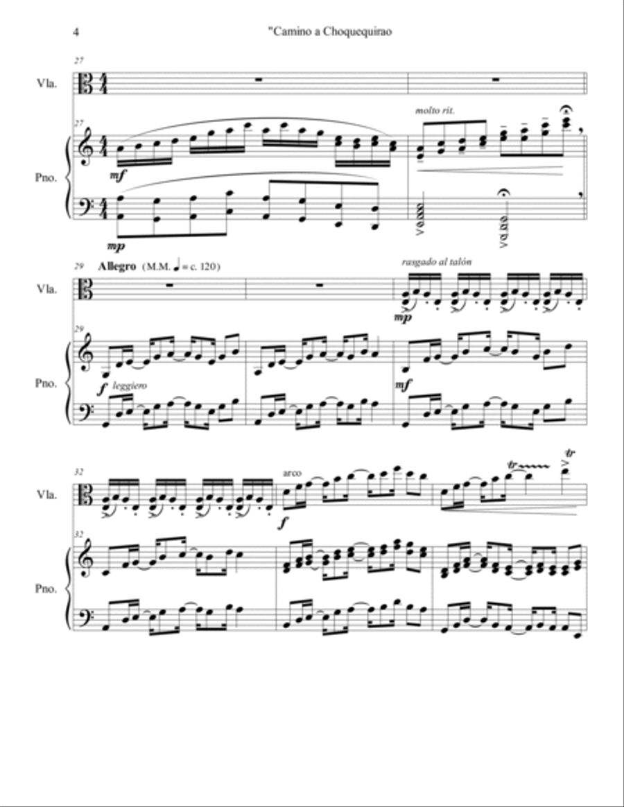 Camino a Choquequirao, Op.9 (fantasia for viola and piano) Piano scores gallery preview page 4