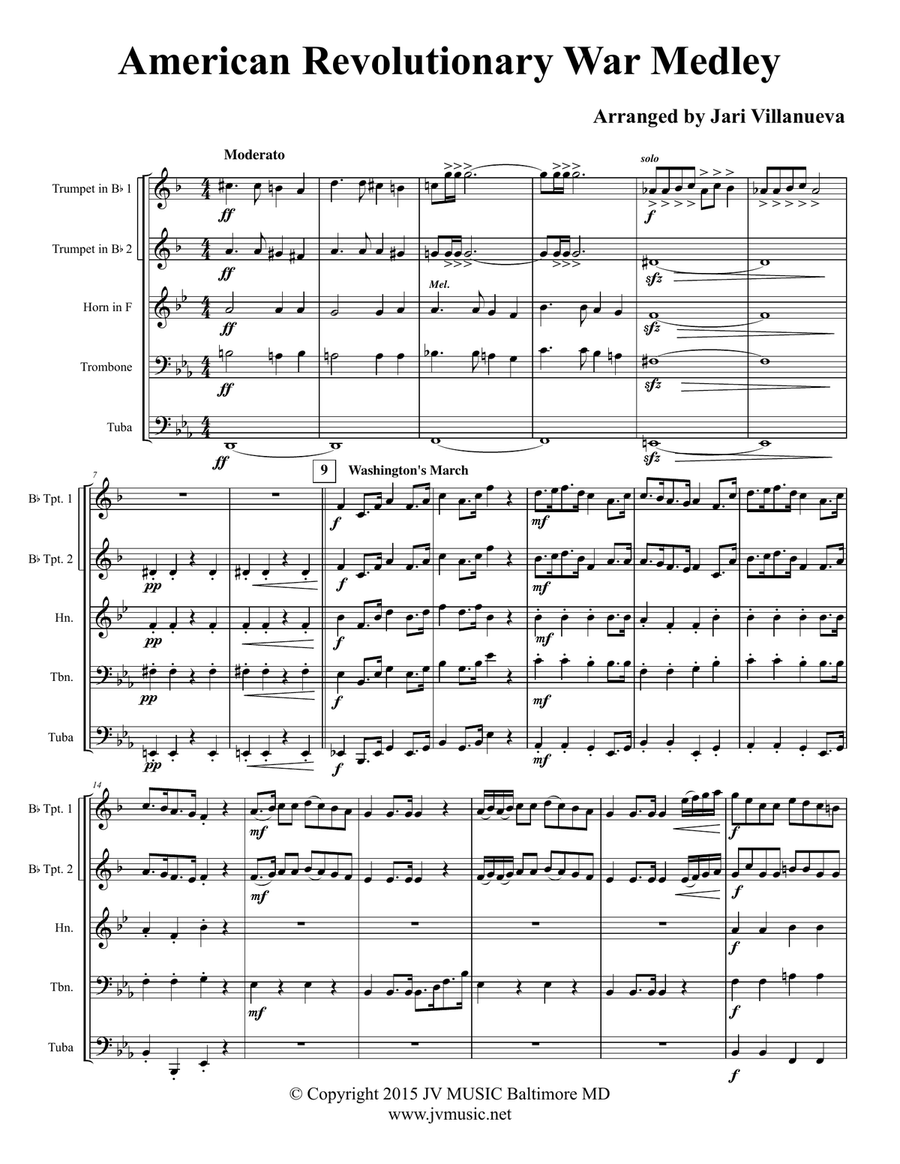 American Revolutionary War Medley (ARM) for Brass Quintet Brass Quintet scores gallery preview page 3
