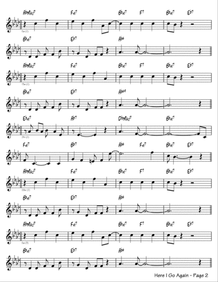 Here I Go Again Easy Piano scores gallery preview page 2