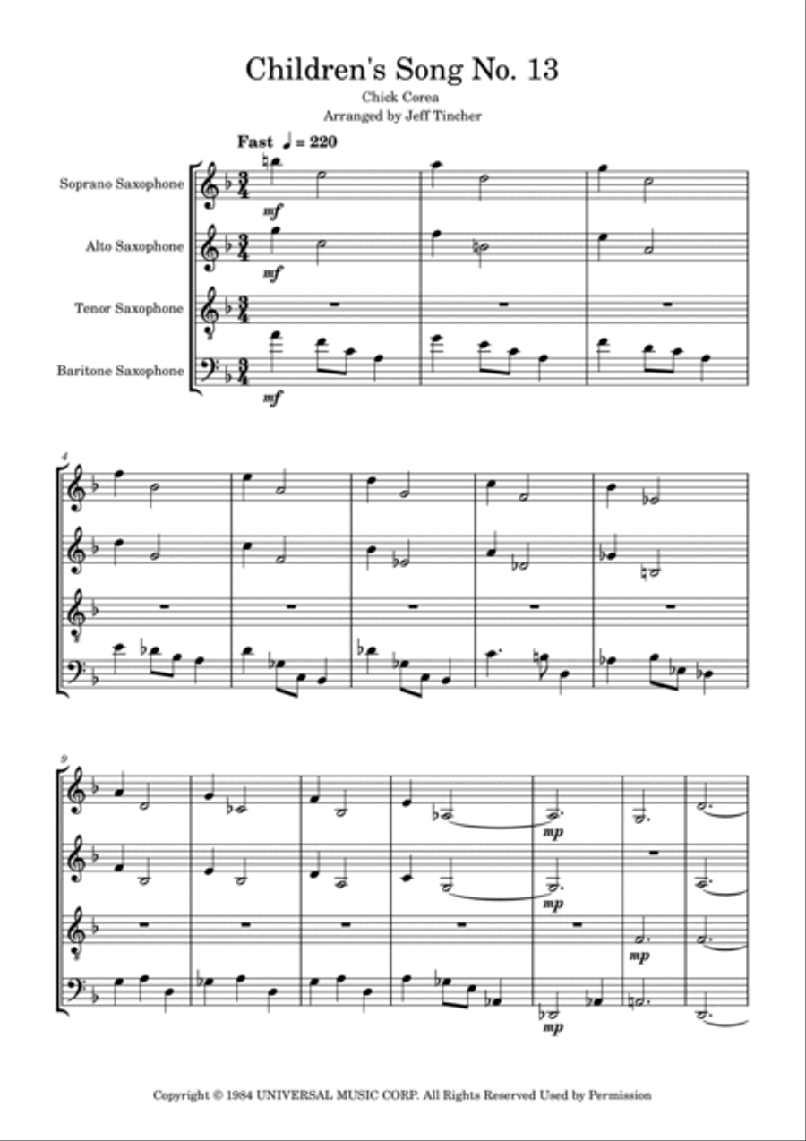 Children's Song No. 13 Woodwind Quartet scores gallery preview page 2