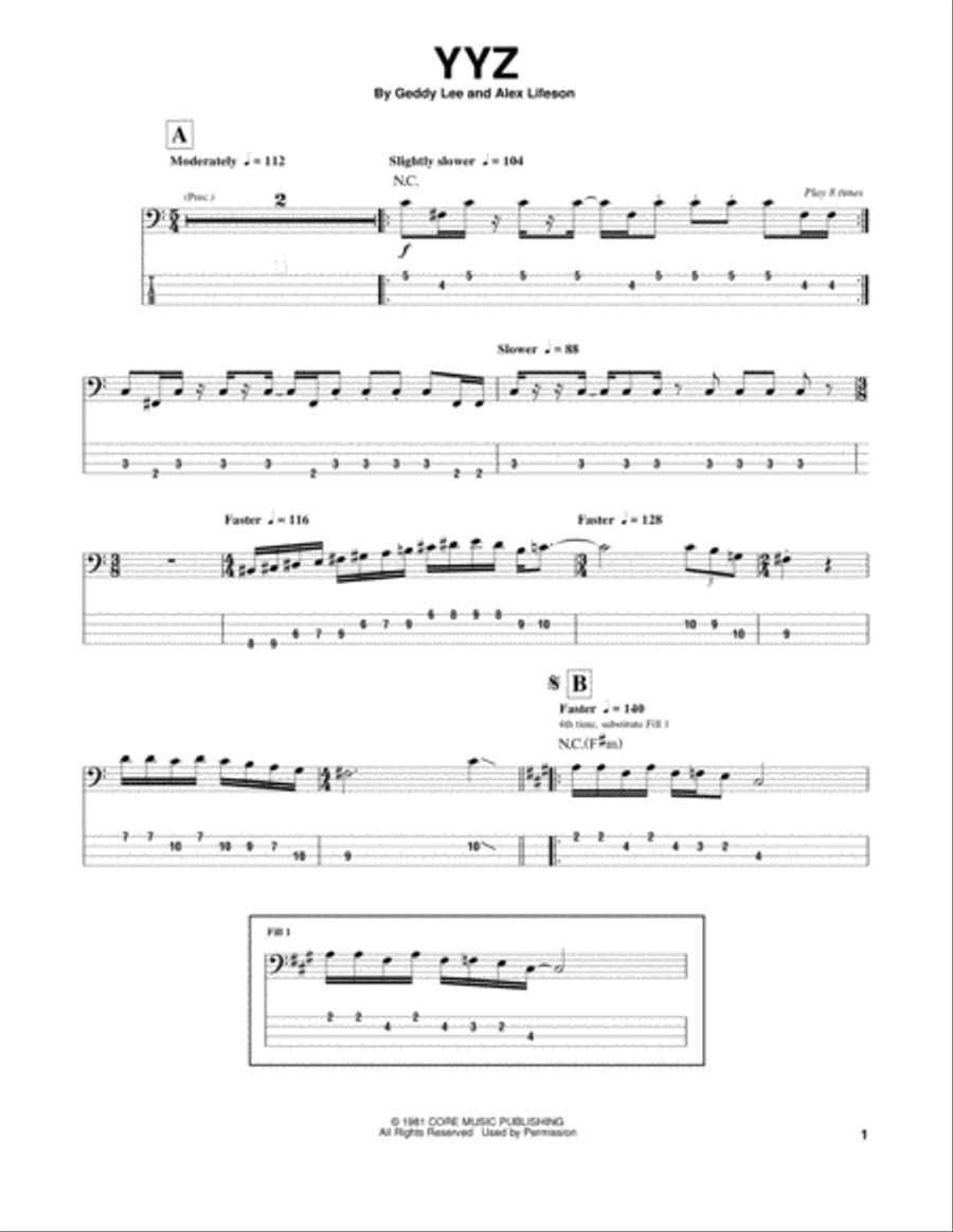 YYZ Guitar Tablature scores gallery preview page 1