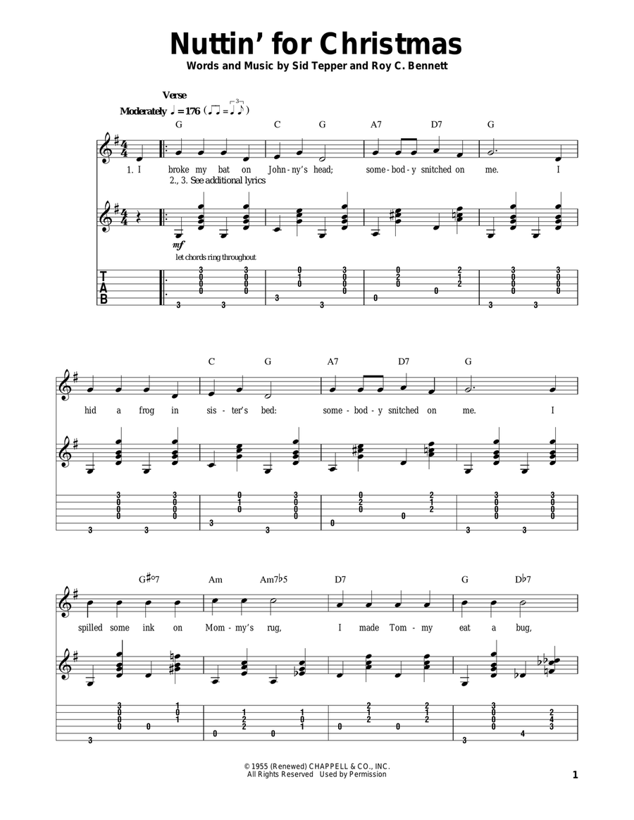 Nuttin' For Christmas Nuttin' For Christmas Guitar Tablature scores gallery preview page 1