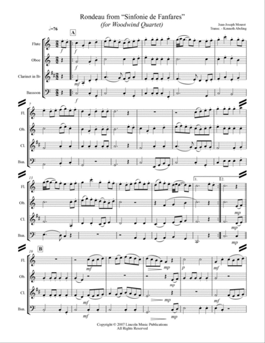 Rondeau from “Sinfonie de Fanfares” (for Woodwind Quartet) Woodwind Quartet scores gallery preview page 2