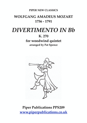 Book cover for MOZART DIVERTIMENTO IN Bb K. 270 for woodwind quintet