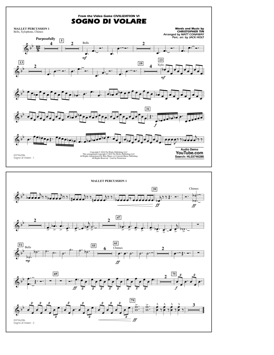 Sogno di Volare (from Civilization VI) (arr. Matt Conaway) - Mallet Percussion 1 Percussion scores gallery preview page 1