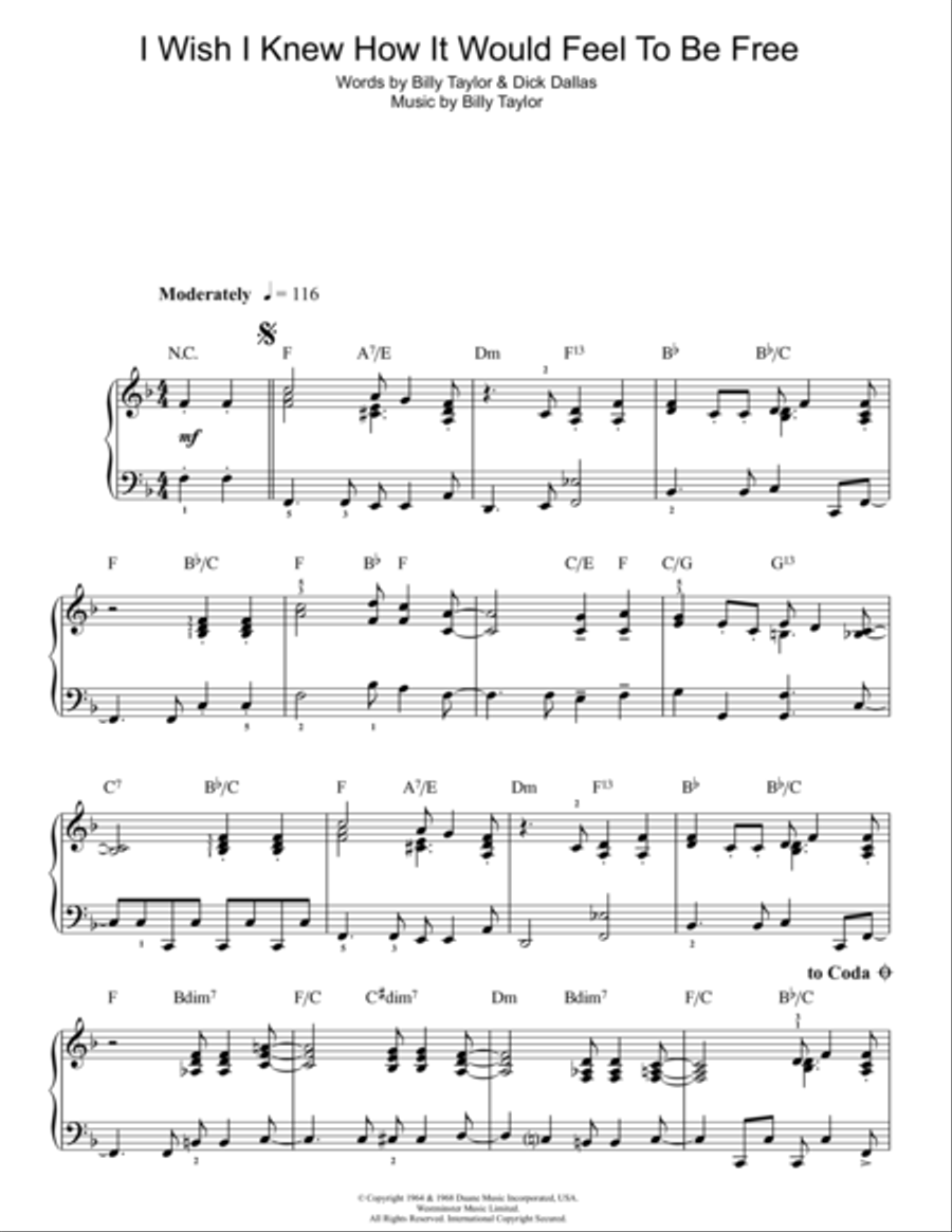 I Wish I Knew How It Would Feel To Be Free Voice scores gallery preview page 1