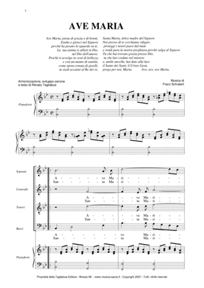 AVE MARIA by Schubert - Italian Lyrics - Choir SATB - With Choir Parts
