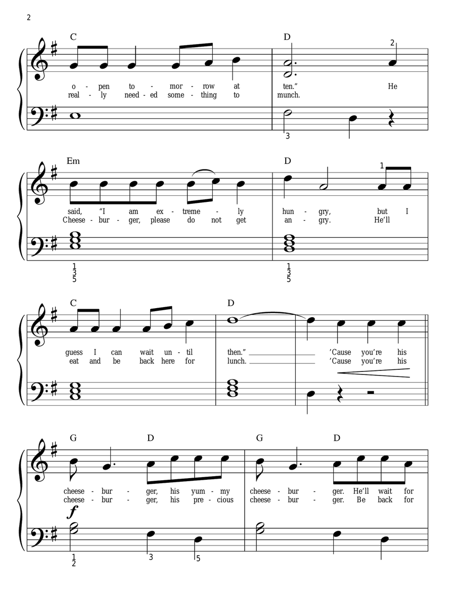 His Cheeseburger Easy Piano scores gallery preview page 2