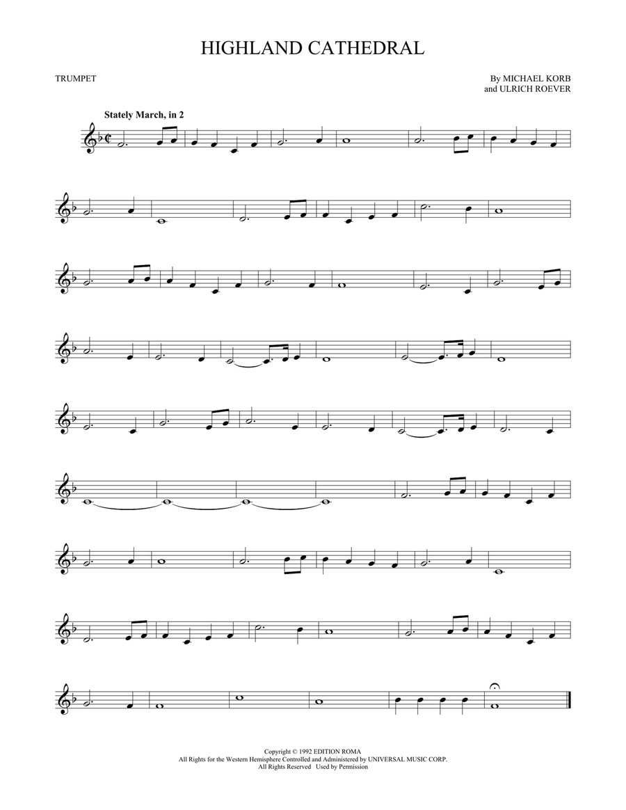 Highland Cathedral Trumpet Solo scores gallery preview page 1