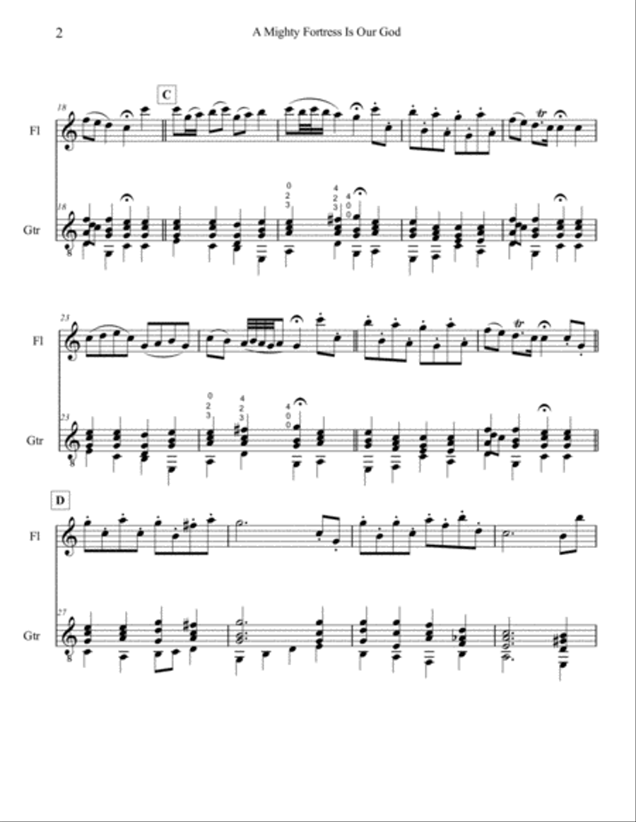 A Mighty Fortress is Our God - Duet for Flute and Guitar Small Ensemble scores gallery preview page 2