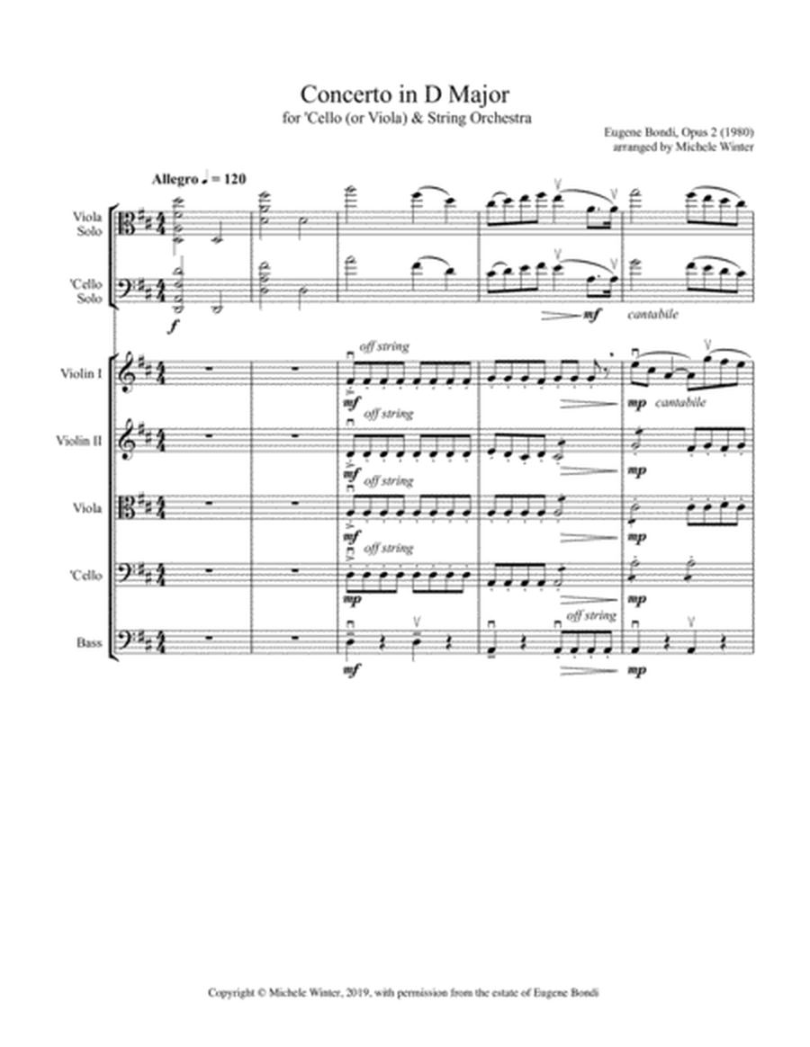 Concerto in D for Cello (or Viola ) and String Orchestra, Op. 2 (score & parts)