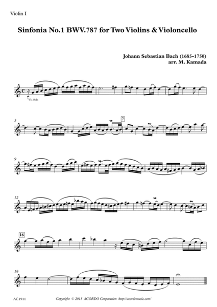Sinfonia No.1 BWV.787 for Two Violins & Violoncello image number null