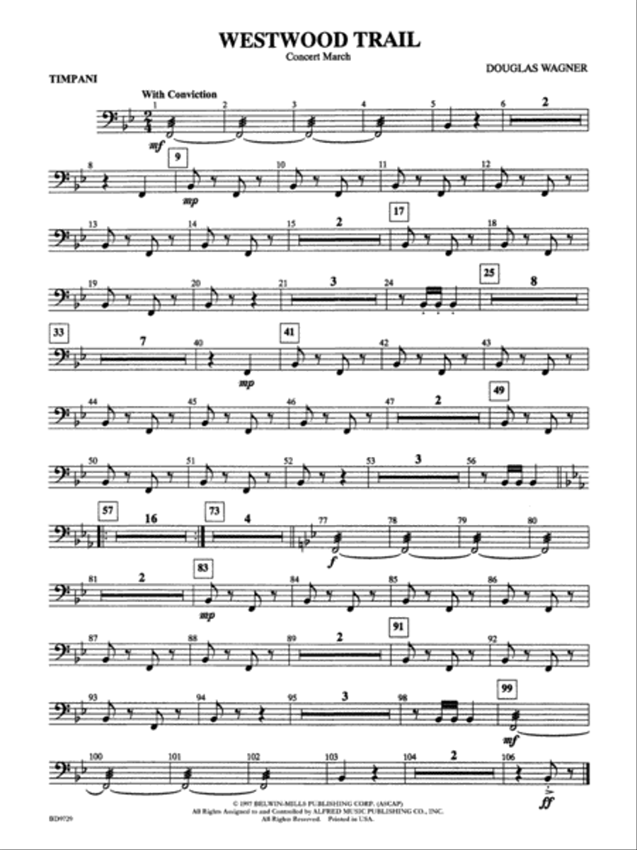 Westwood Trail: Timpani Concert Band scores gallery preview page 1
