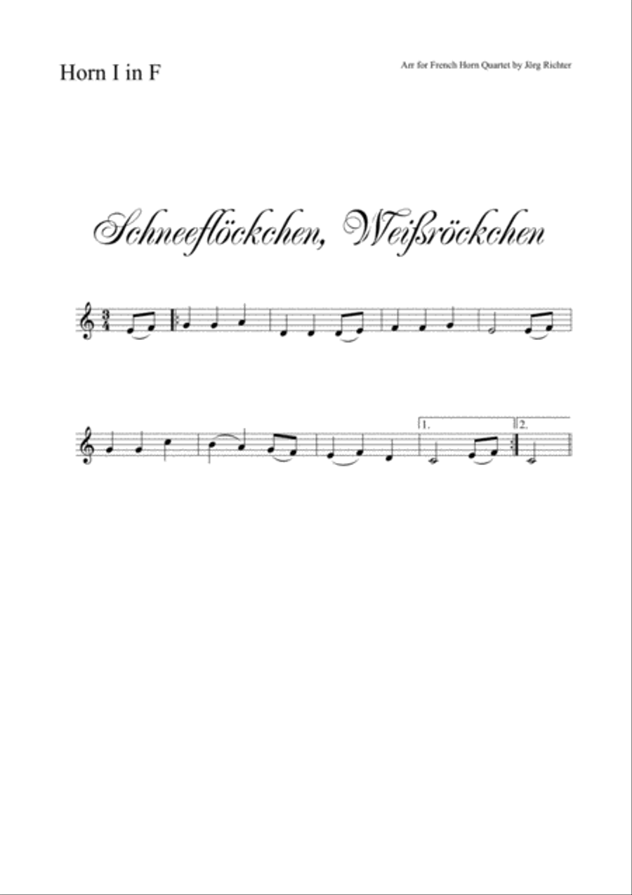 Tiny snowflake, white, tiny Skirt (Schneeflöckchen, Weißröckchen) for French Horn Quartet Brass Quartet scores gallery preview page 3