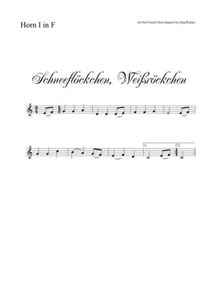 Tiny snowflake, white, tiny Skirt (Schneeflöckchen, Weißröckchen) for French Horn Quartet image number null