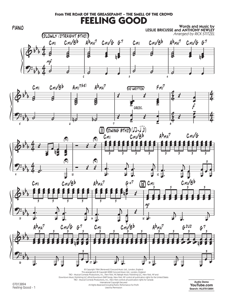 Feeling Good (arr. Rick Stitzel) - Piano Jazz Ensemble scores gallery preview page 1