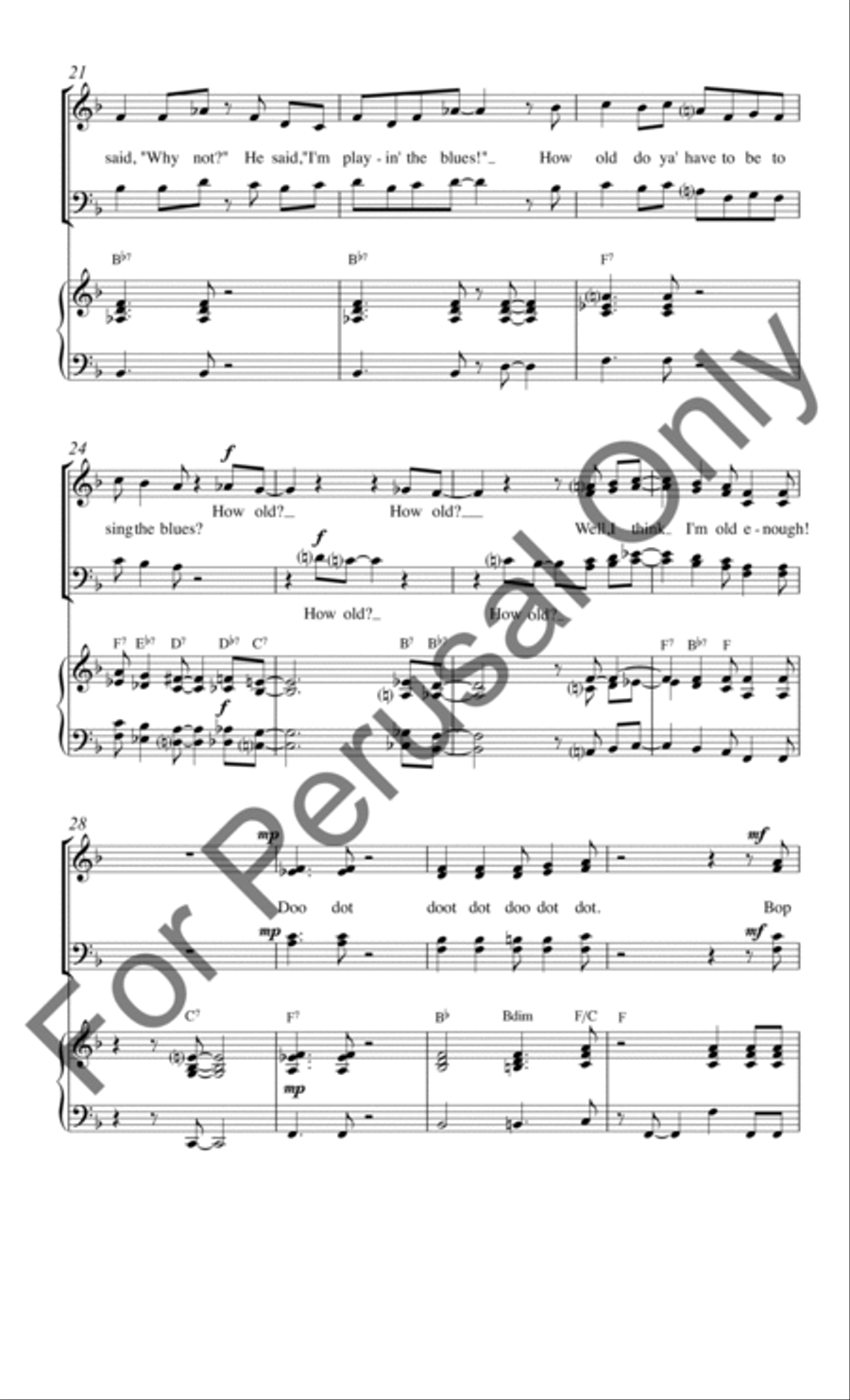 How Old Do Ya' Have To Be To Sing The Blues? 4-Part scores gallery preview page 4