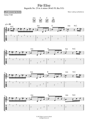 Für Elise (GUITAR TAB) Bagatelle No. 25 in A minor (WoO 59, Bia 515) [Ludwig van Beethoven]