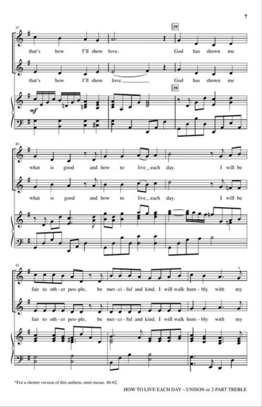 How to Live Each Day Unison Choir scores gallery preview page 5