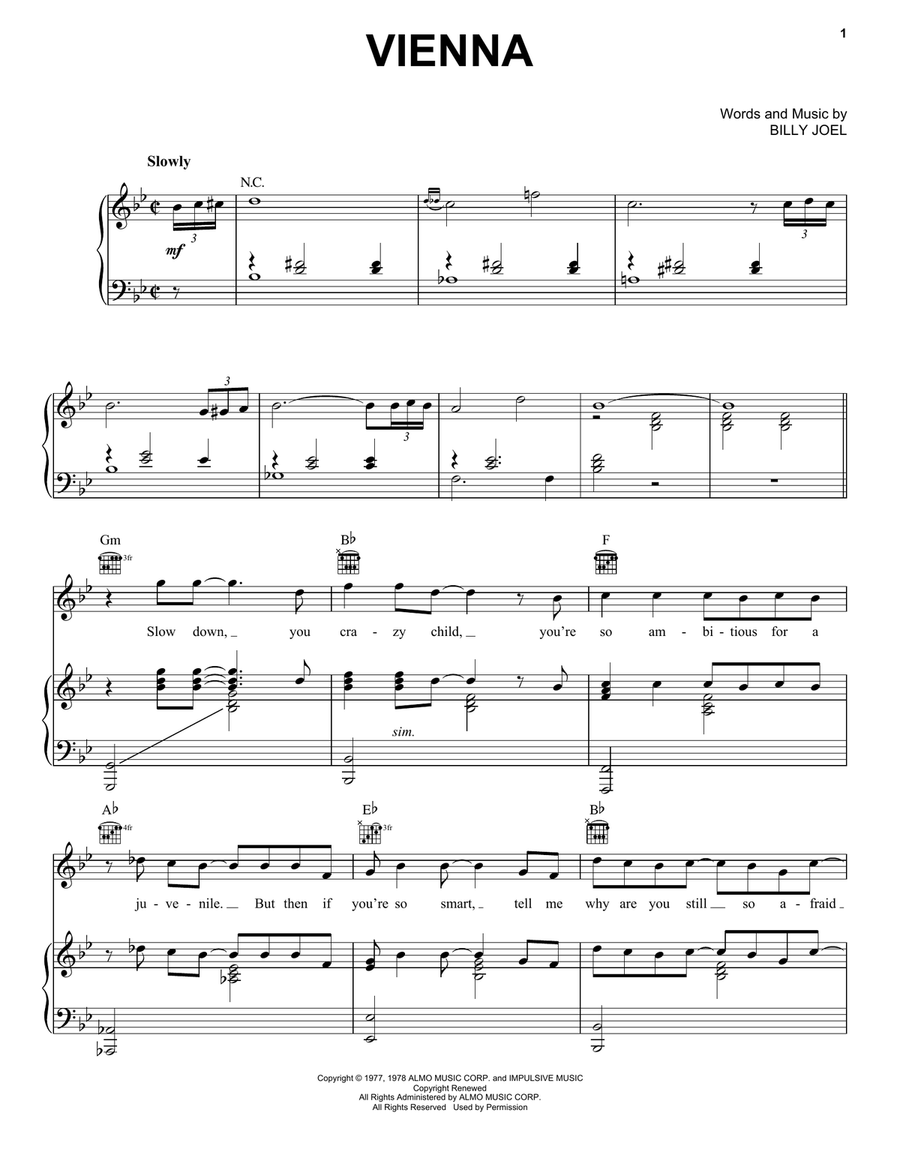 Vienna Vienna Piano, Vocal, Guitar scores gallery preview page 1