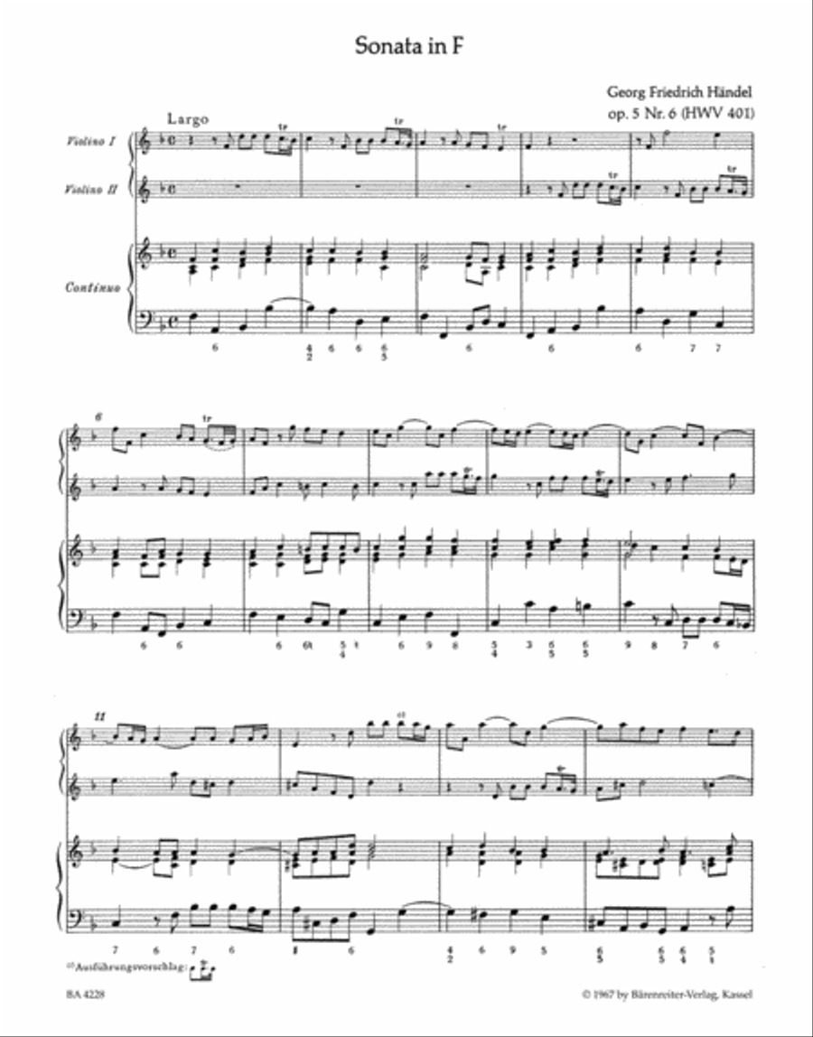 Three Trio Sonatas for two Violins and Basso continuo op. 5 HWV 397,398,401 Flute scores gallery preview page 2