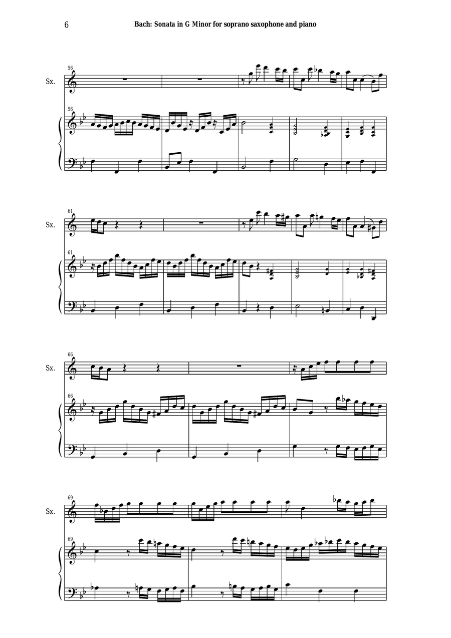 J. S. Bach: Sonata in g minor, bwv 1020, arranged for soprano saxophone and piano or harp Small Ensemble scores gallery preview page 6