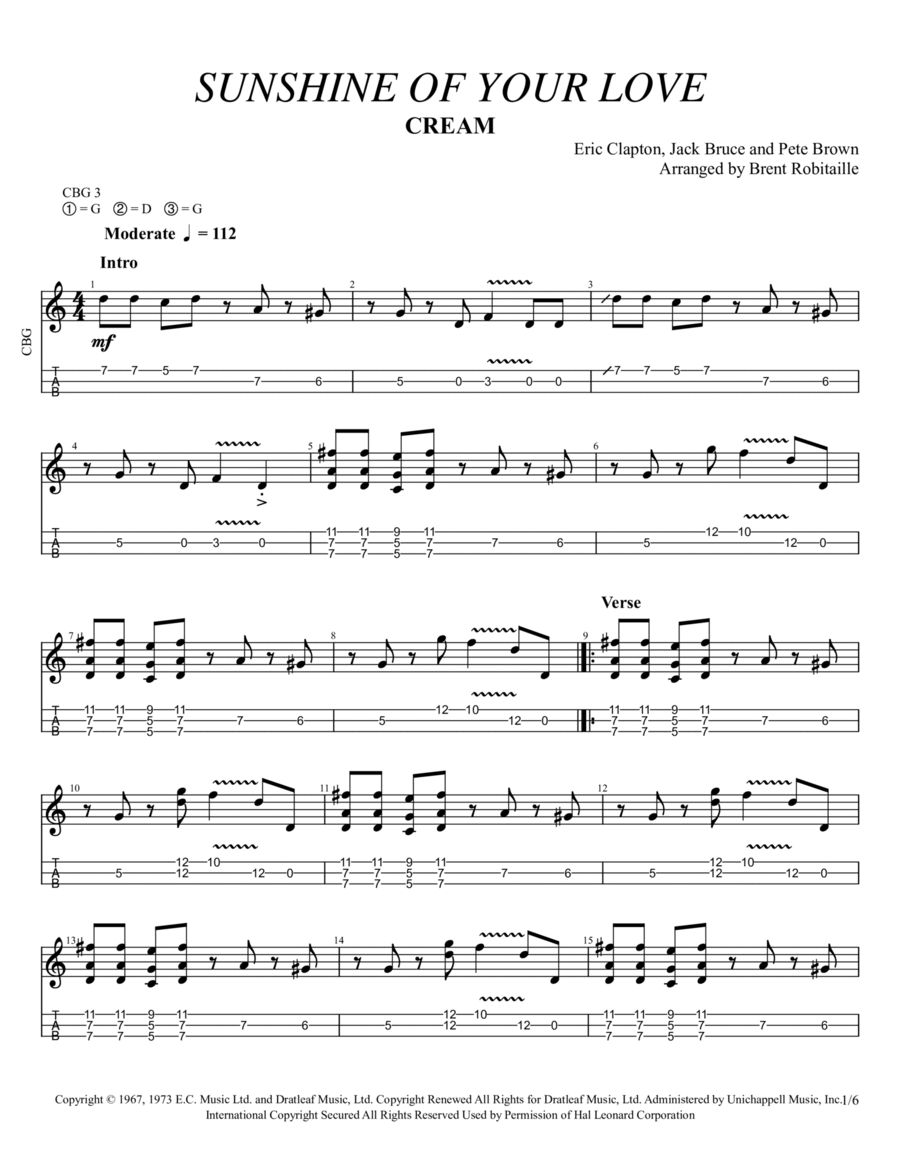 Sunshine Of Your Love Guitar Tablature scores gallery preview page 1