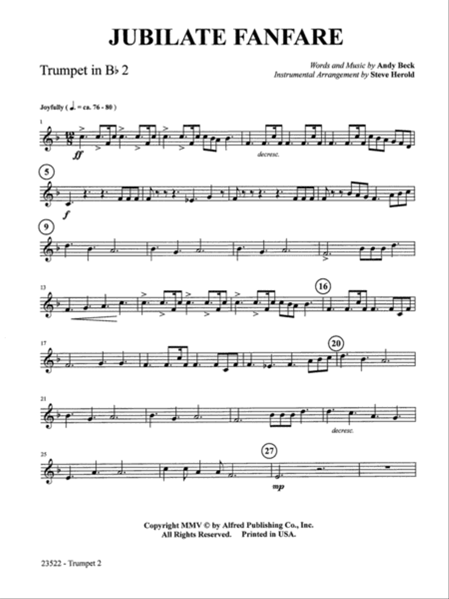 Jubilate Fanfare: 2nd B-flat Trumpet B-Flat Trumpet scores gallery preview page 1