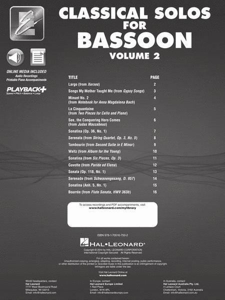Classical Solos for Bassoon – Volume 2