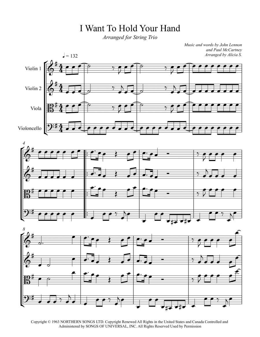I Want To Hold Your Hand String Trio scores gallery preview page 1