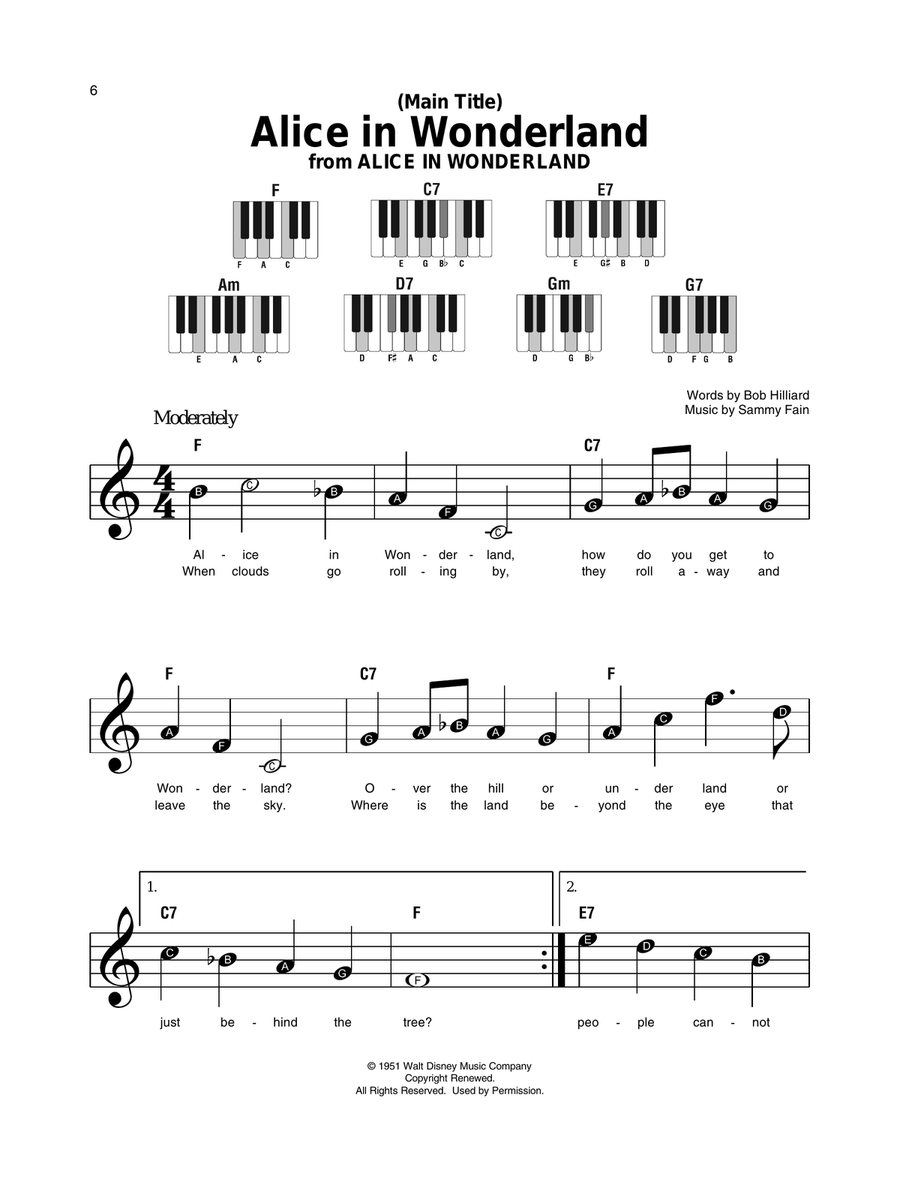 Main Title (Alice In Wonderland) Easy Piano scores gallery preview page 1