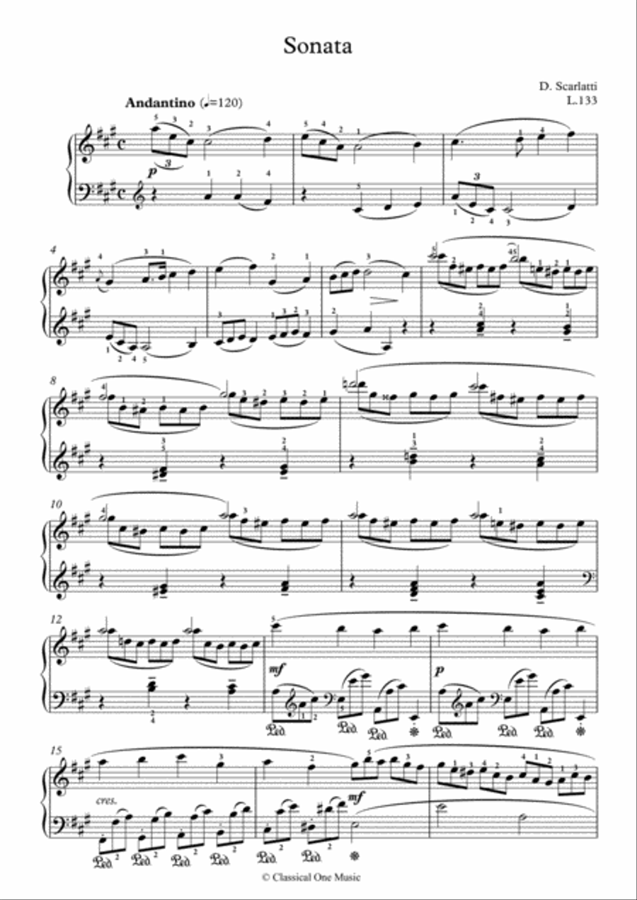 Scarlatti-Sonata in A-Major L.133 K.211(piano) Piano Solo scores gallery preview page 2