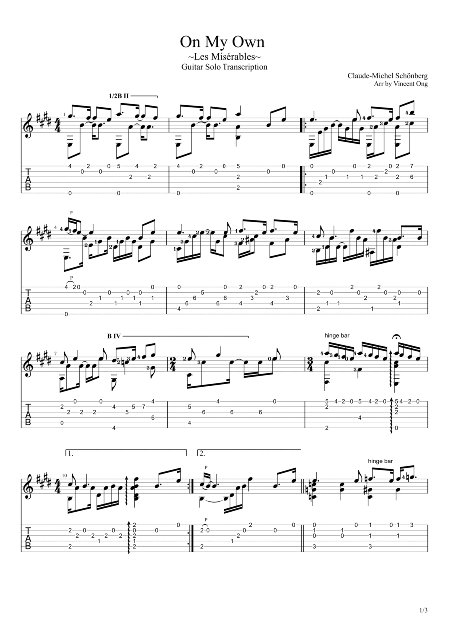 Quatre Saisons Pour Un Amour Guitar Tablature scores gallery preview page 1