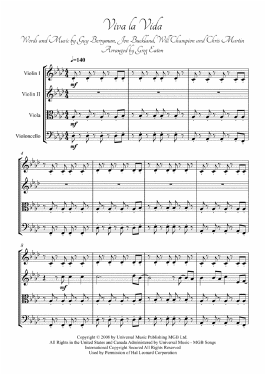 Viva La Vida String Quartet scores gallery preview page 1