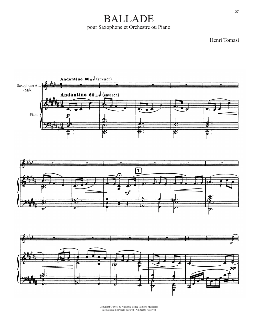 Ballade Alto Saxophone scores gallery preview page 1