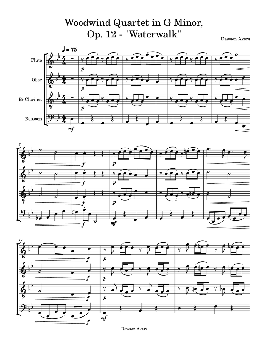 Wind Quartet No. 1 in G Minor - “Waterwalk”, Op. 12 Woodwind Quartet scores gallery preview page 1