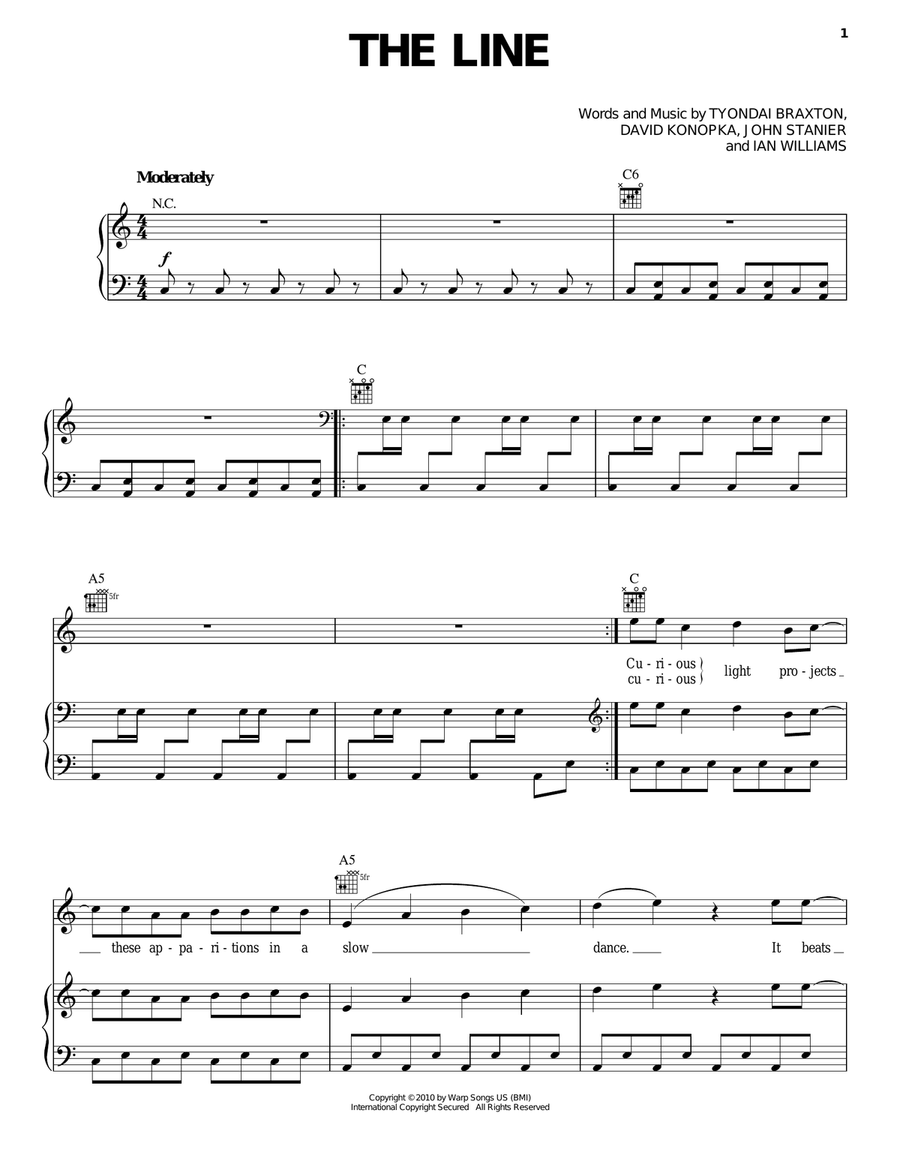 The Line Piano, Vocal, Guitar scores gallery preview page 1