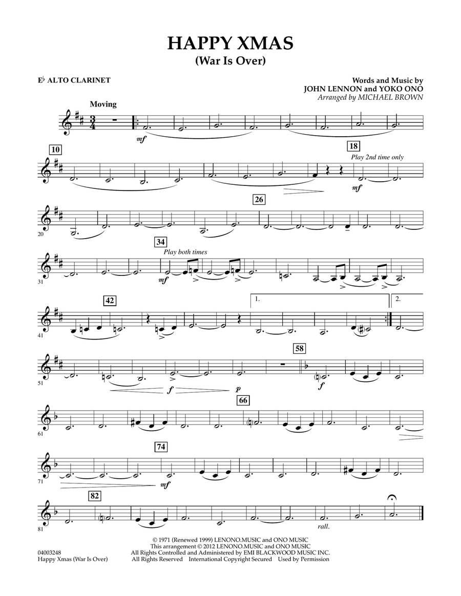 Happy Xmas (War Is Over) - Eb Alto Clarinet Concert Band scores gallery preview page 1