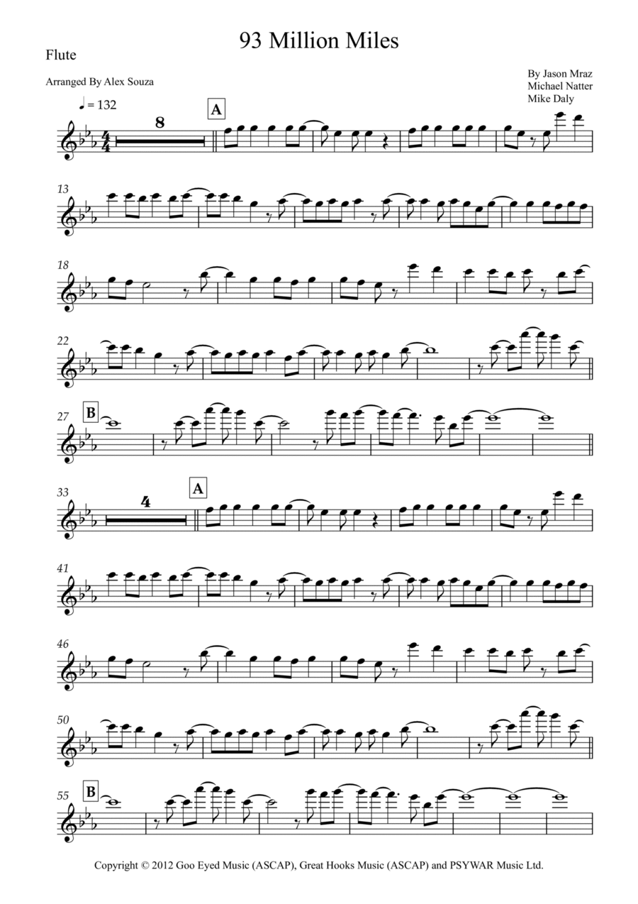 93 Million Miles 93 Million Miles Flute Solo scores gallery preview page 1
