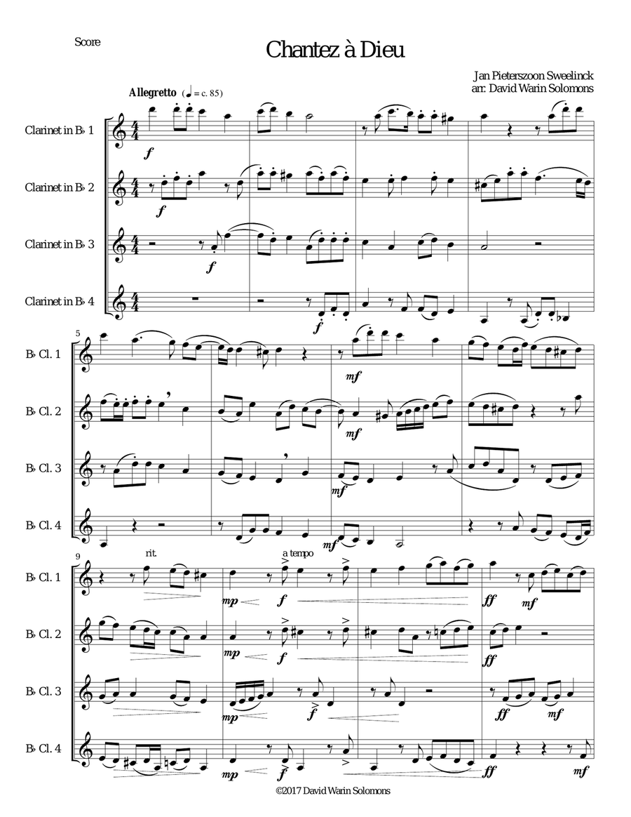Chantez à Dieu for 4 clarinets
