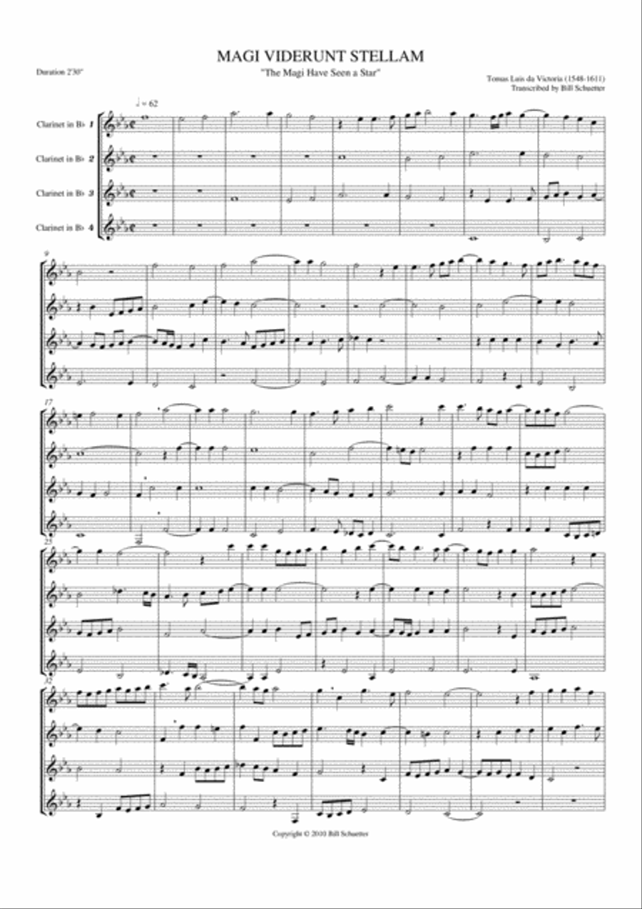 Magi Viderunt Stellam Magi Viderunt Stellam Clarinet Quartet scores gallery preview page 1