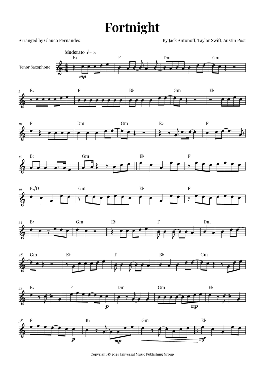 Fortnight Tenor Saxophone scores gallery preview page 1