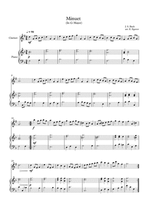 Book cover for Minuet (In G Major), Johann Sebastian Bach, For Clarinet & Piano