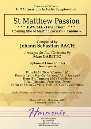 Book cover for BACH BWV 244 - Passion f St Matthew from CASINO / Wir setzen uns mit Tränen nieder
