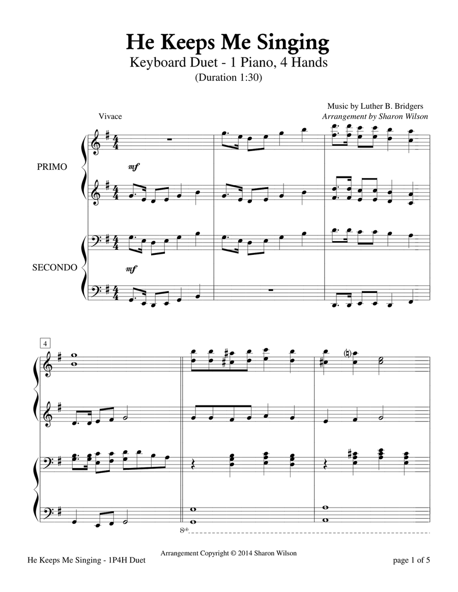 He Keeps Me Singing (1 Piano, 4 Hands) 1 Piano, 4-Hands scores gallery preview page 4