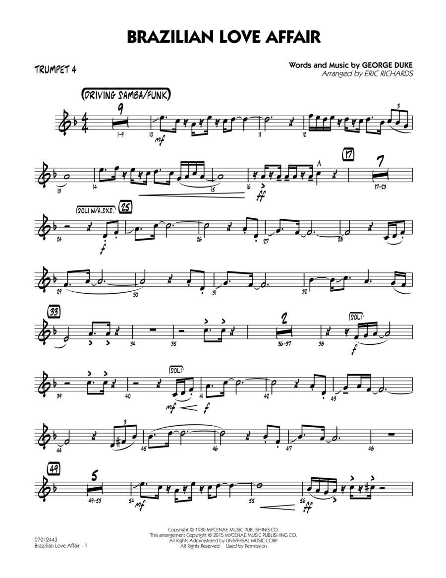 Brazilian Love Affair - Trumpet 4 Trumpet scores gallery preview page 1